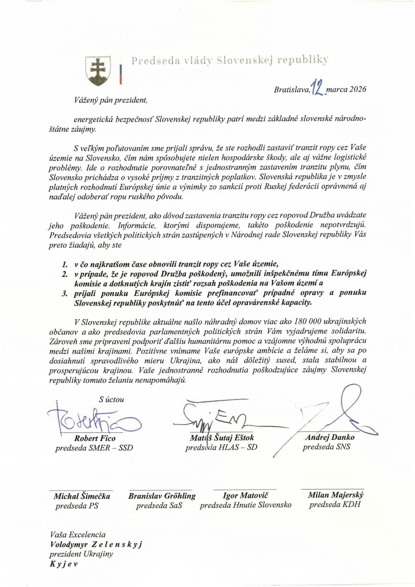 Fico pošle Zelenskému LIST