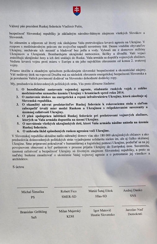 Fico pošle Zelenskému LIST