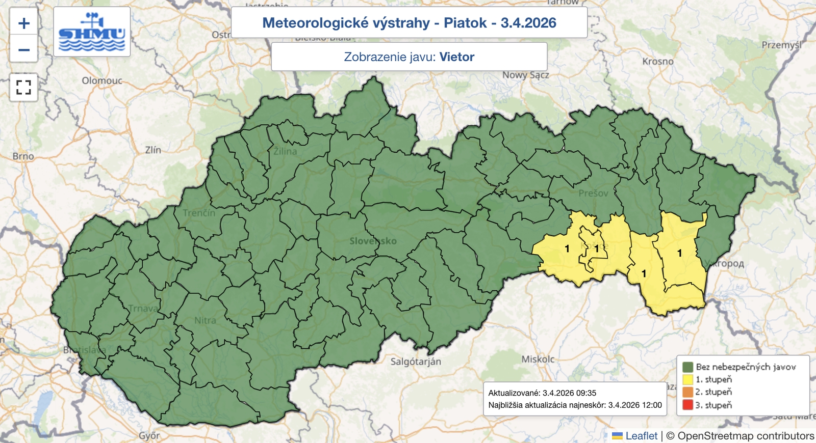 Silný vietor potrápi východ