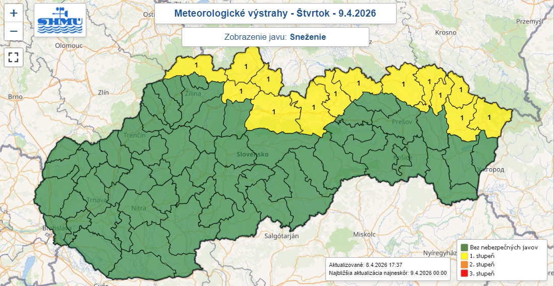 SHMÚ varuje pred snežením