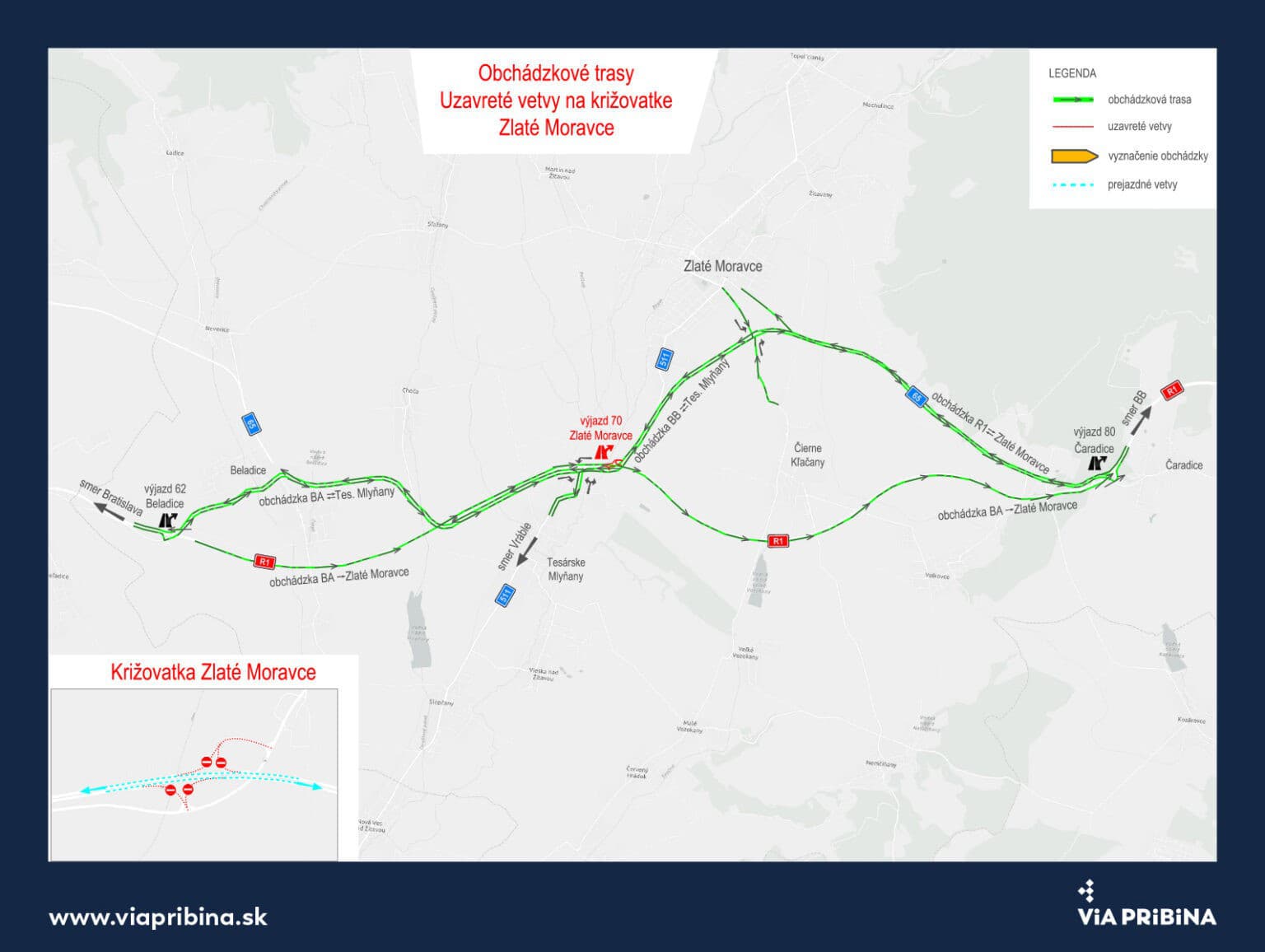 Na rýchlostnej ceste R1 na križovatke Zlaté Moravce sa začala druhá etapa plánovanej uzávery zjazdov a výjazdov na R1.