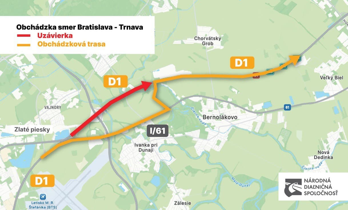 Ďalšia významná uzávera D1, tentoraz v smere z Bratislavy na Trnavu.