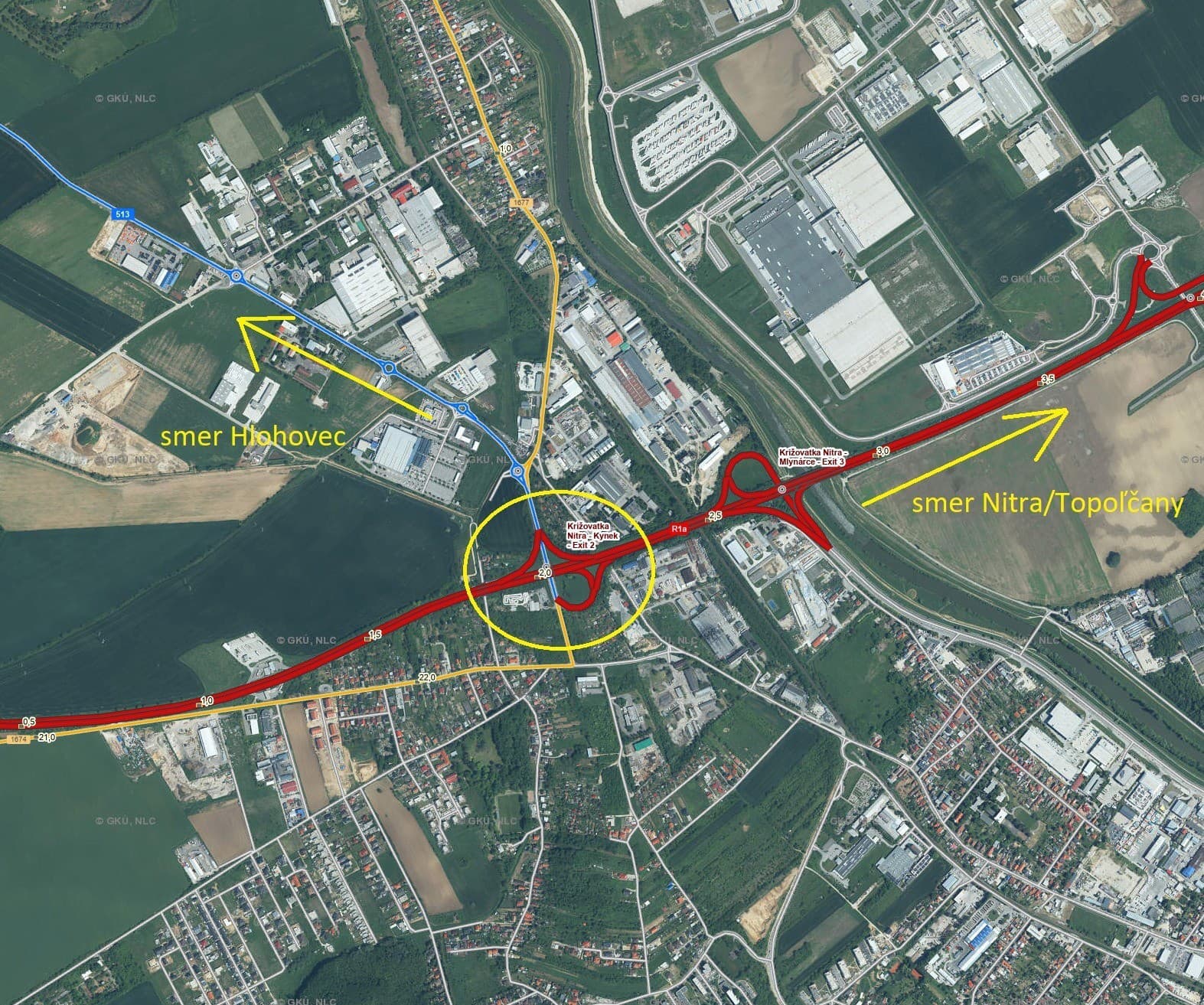 Dopravné obmedzenie na križovatke R1A Nitra - Kynek.