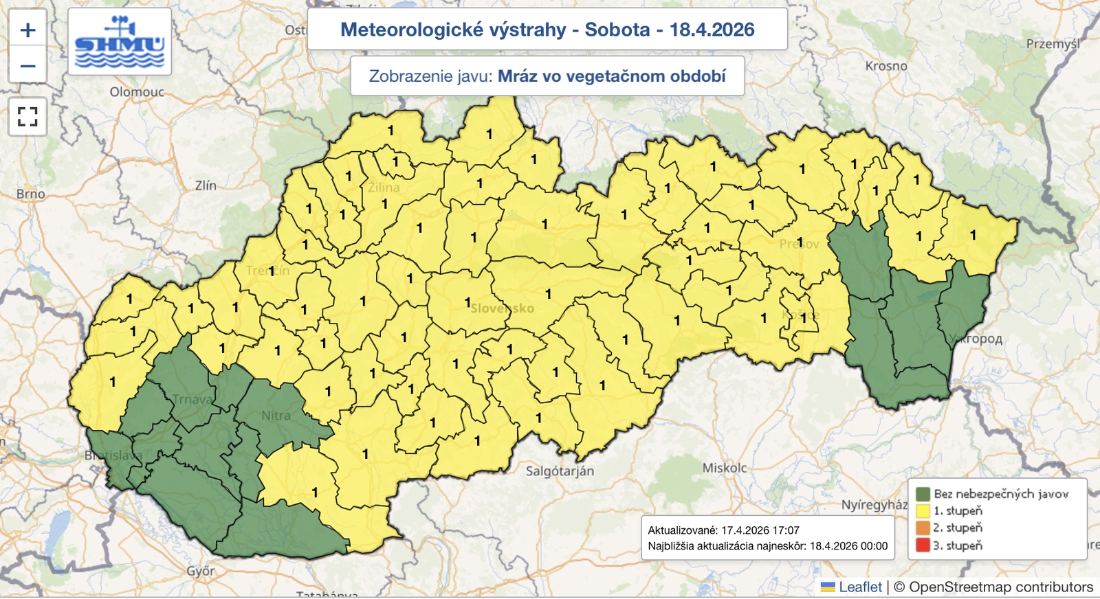 Výstraha pre väčšinu regiónov