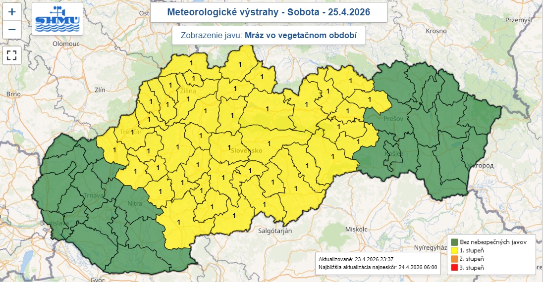 SHMÚ varuje pred nočným
