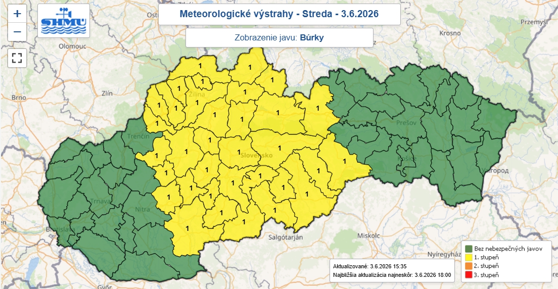 SHMÚ varuje pred búrkami,