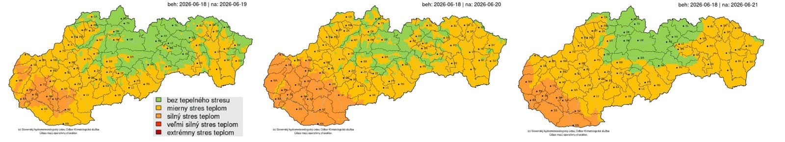 Predpoveď univerzálneho tepelného-klimatického indexu (UTCI) na dni 19. – 21.6.2026