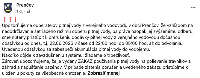 Slovensku dochádza pitná voda: