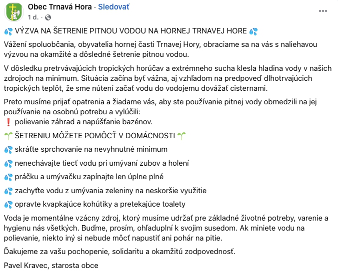 Slovensku dochádza pitná voda: