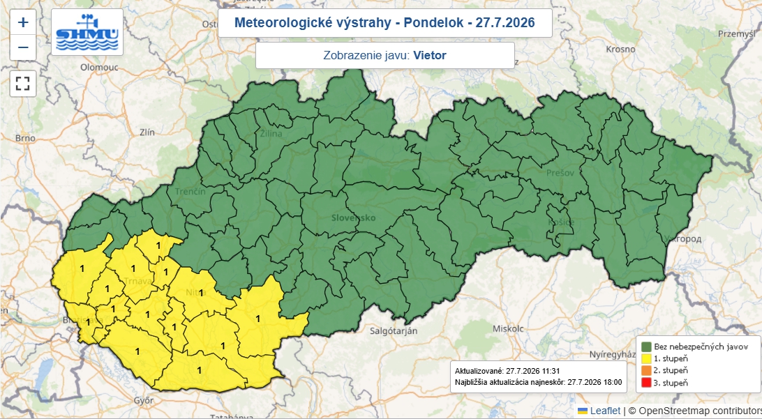 Na západe Slovenska platí