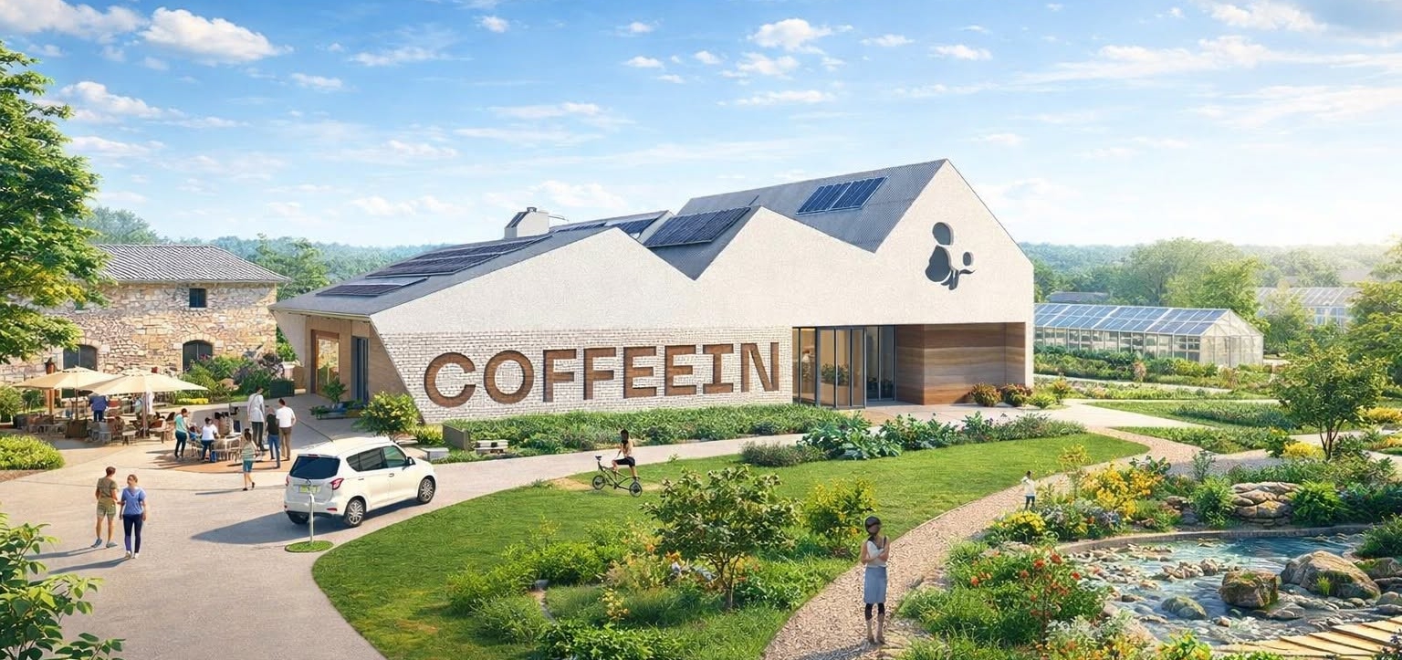 Vizualizácia budúcej pražiarne COFFEEIN, ktorá má ambíciu stať sa jedným z najmodernejších kávových pražiarní v Európe.