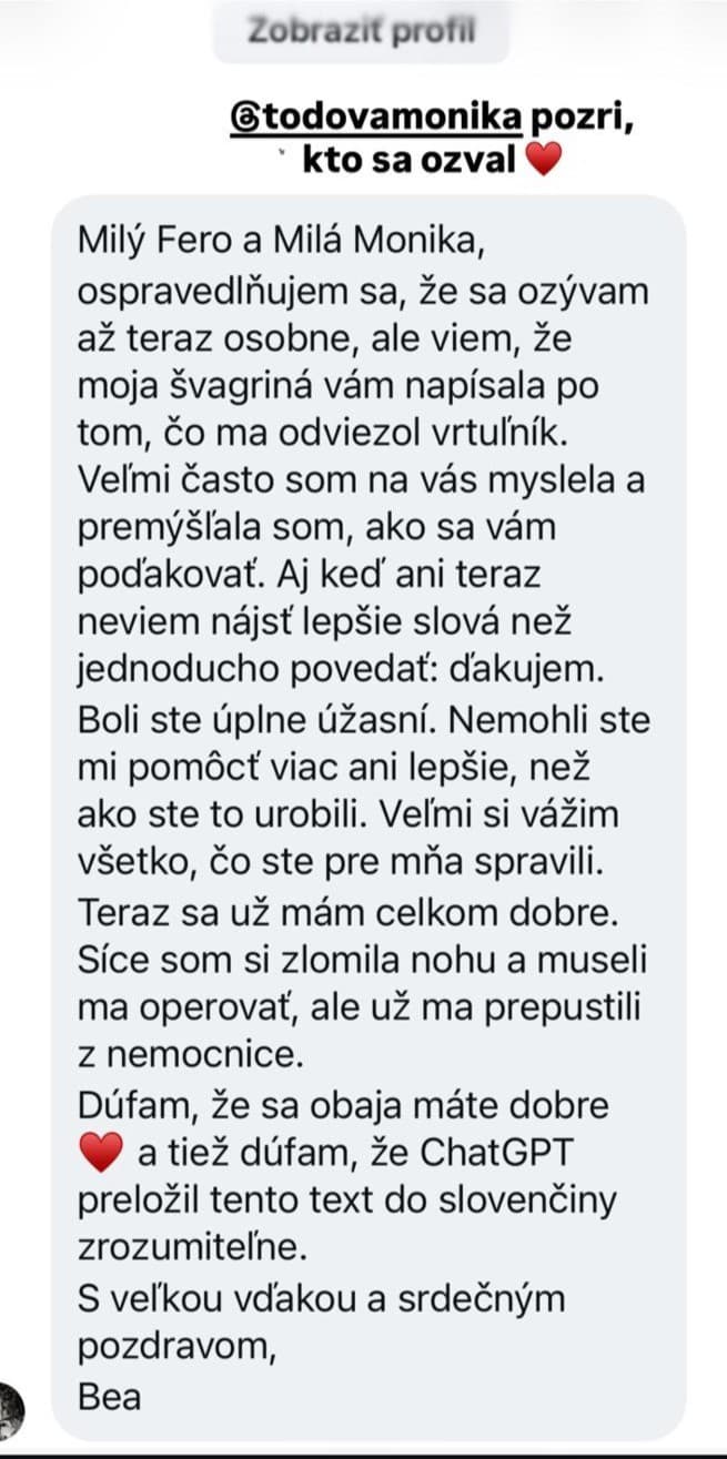 Zranená žena sa ozvala Ferovi Jokeovi.