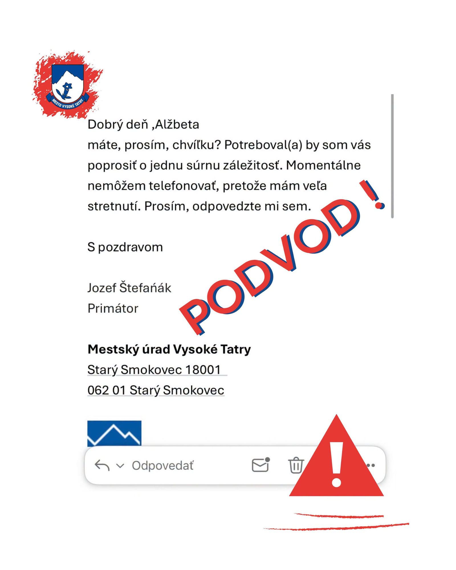 Mesto varuje občanov: Podvodníci