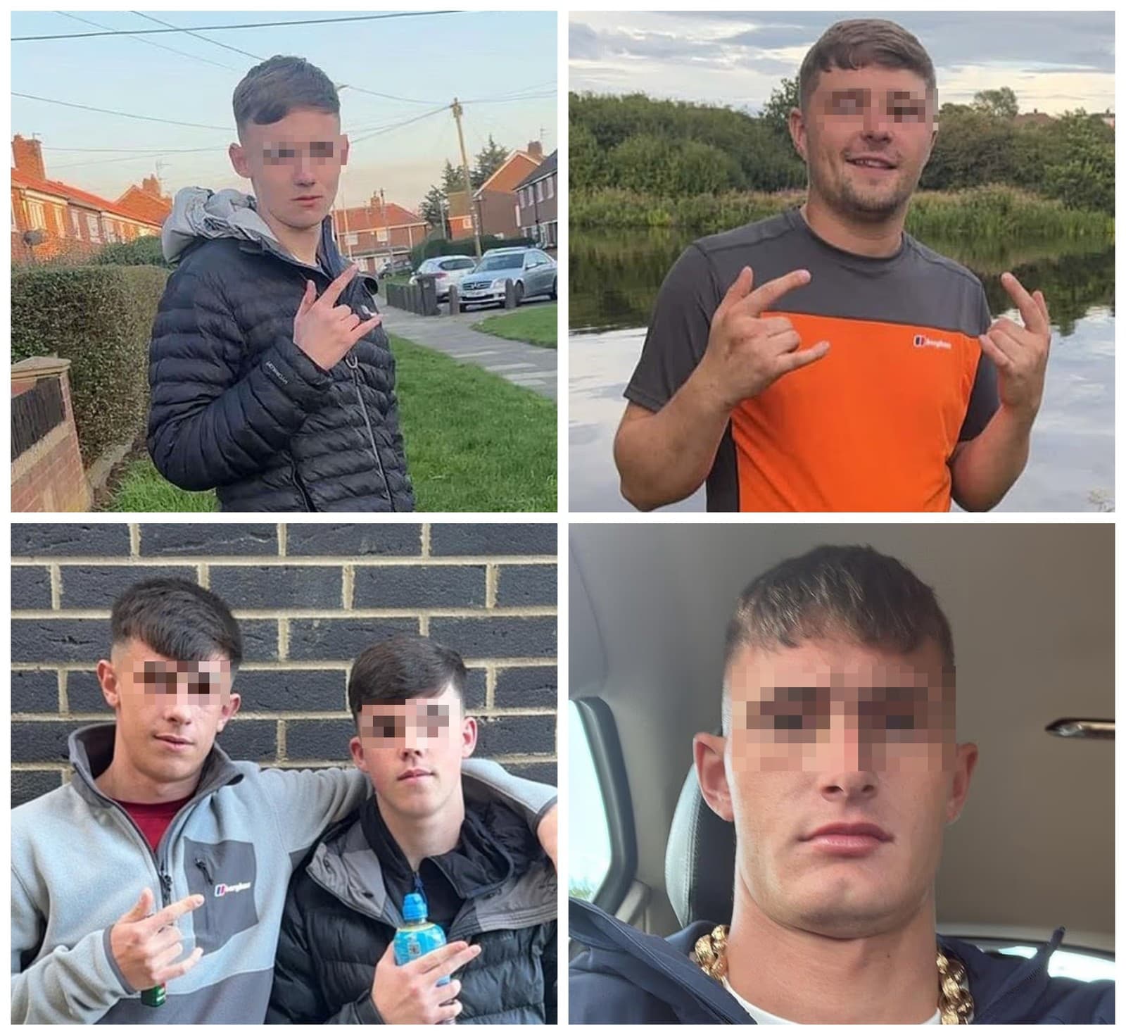 Tínedžeri, ktorí zahynuli: (zľava odhora) Makai Saddington, Jacob Matusiak, Theo Rae a Cole Robert Worthy, Michael Ray.
