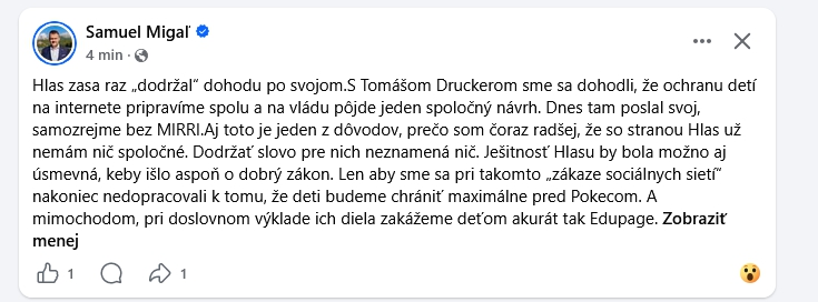 Namosúrený Migaľ po rokovaní