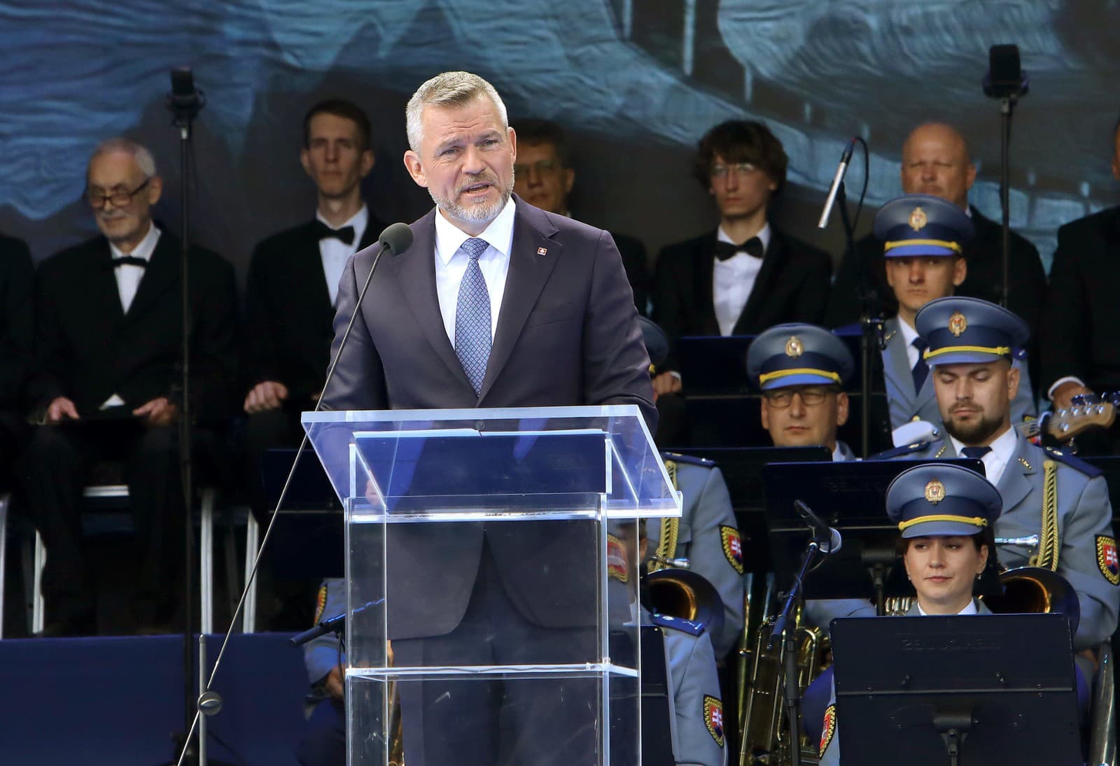 Prezident SR Peter Pellegrini počas prejavu na oslavách 82. výročia Slovenského národného povstania (SNP) v Banskej Bystrici