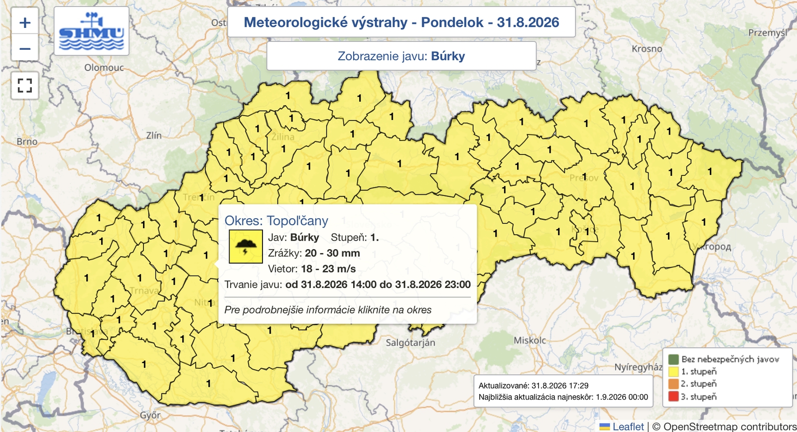 Celé Slovensko pod výstrahou