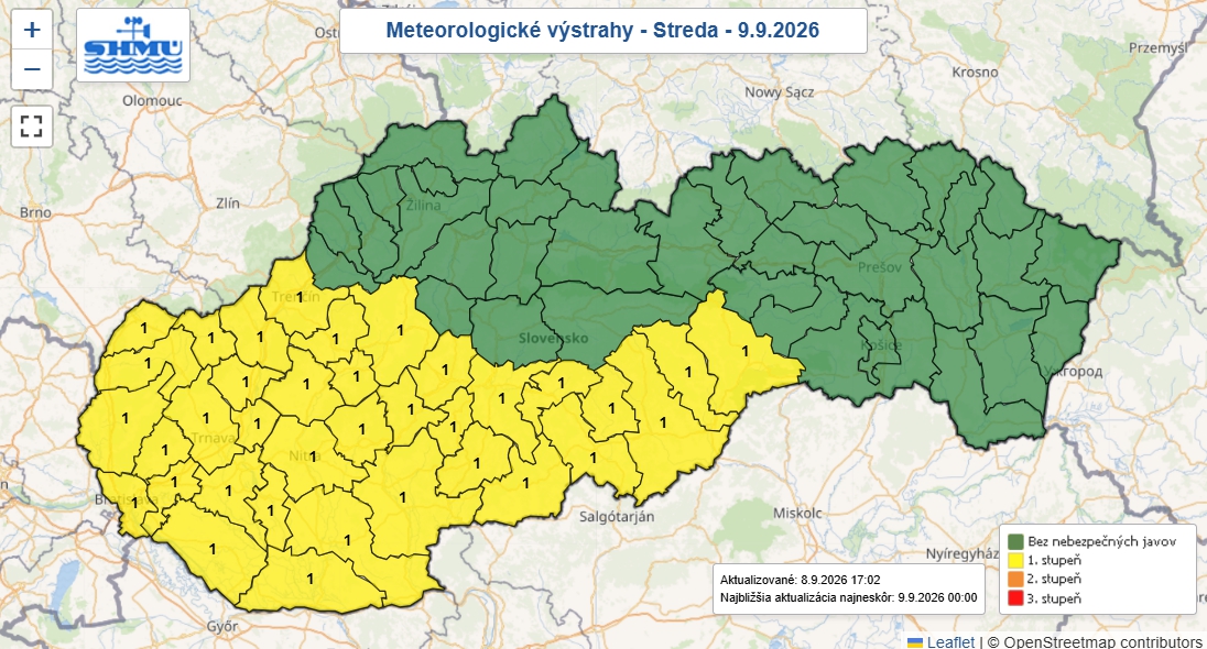 Teplota v stredu vo