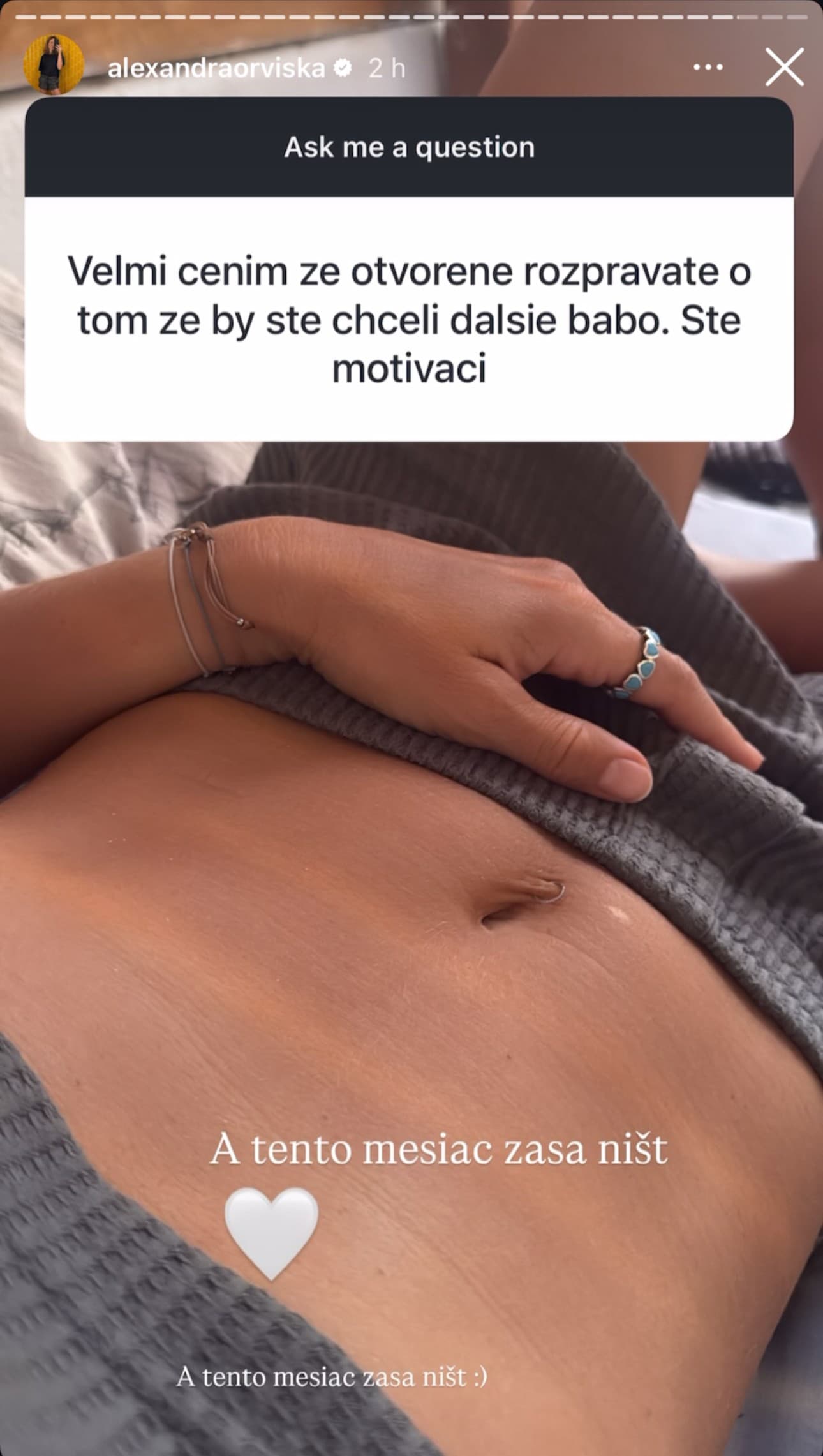Alexandra Orviská hovorí otvorene o túžbe po ďalšom dieťatku.