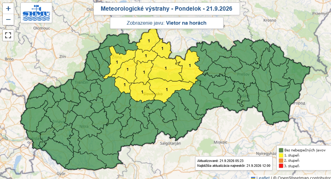 Slovensko dnes potrápi silný