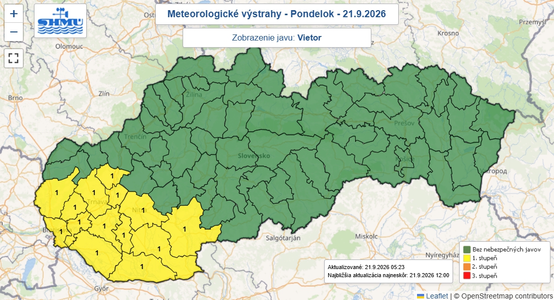 Slovensko dnes potrápi silný