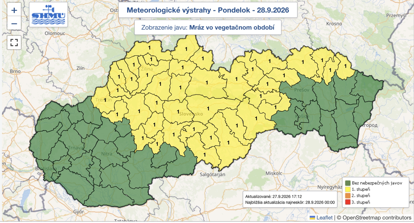 Slovensko čaká mrazivá noc: