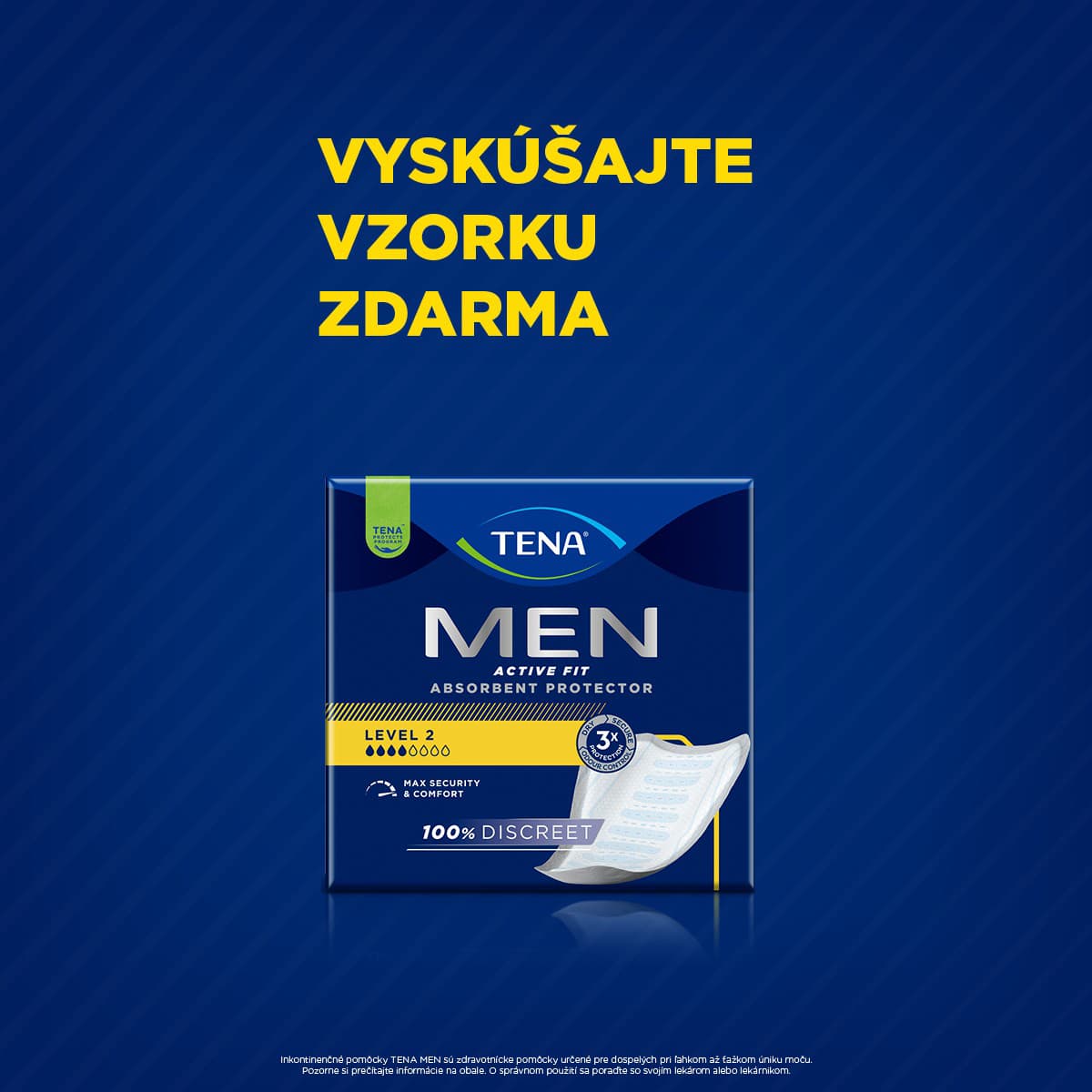 Bezplatná vzorka absorpčnej vložky TENA Men / Objednajte si bezplatnú vzorku TENA Men na vyskúšanie 