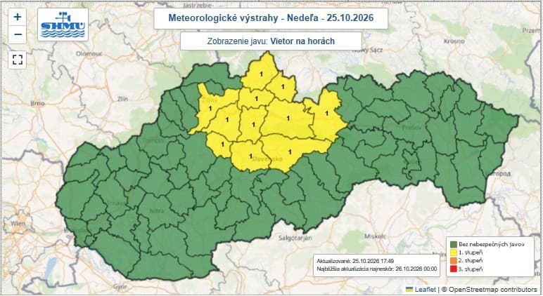 Výstraha 1. stupňa v niektorých oblastiach Slovenska