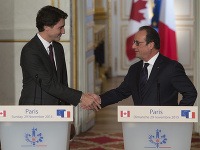 Kanadský premiér Justin Trudeau a francúzsky prezident Francois Hollande Kanadský premiér Justin Trudeau a francúzsky prezident Francois Hollande