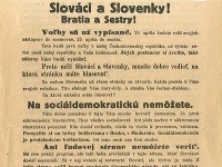 Výzva voličom z roku 1920 - Volebný plagát Slovenskej národnej a roľníckej strany (Literárny archív SNK, sign. LSB 394)