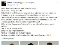 Leona Šenková sa na sociálnej sieti Facebook pochválila, že je v semifinále súťaže krásy Miss Prima Křivky 2016.