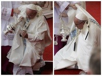 Pápež spadol pri slúžení omše.