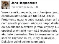 Jana Hospodárová na sociálnej sieti Facebook vyvrátila špekulácie o svojej orientácii. 