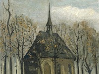 Na snímke je obraz holandského maliara Vincenta van Gogha s názvom "Farníci opúšťajú kostol v Nuenene".