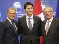 Donald Tusk, Justin Trudeau a Jean-Claude Juncker