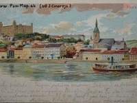 Malebný pohľad na starý Prešporok okolo roku 1900 (digitalizát pohľadnice na oskenovanie poskytol Július Cmorej). 