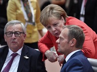 Jean-Claude Juncker, Angela Merkelová a Donald Tusk Jean-Claude Juncker, Angela Merkelová a Donald Tusk