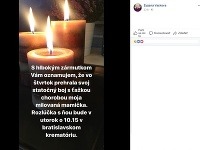 Zuzana Vačková oznámila smutnú správu na Facebooku.