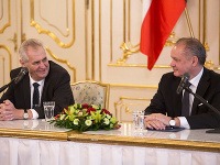 Miloš Zeman a Andrej Kiska počas oficiálnej návštevy českého prezidenta.