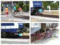 Simulovaná zrážka cyklistu s vlakom Simulovaná zrážka cyklistu s vlakom
