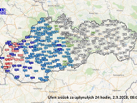 Úhrn zrážok na Slovensku za posledných 24 hodín