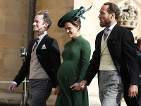 Pippa Middletonová, sestra britskej vojvodkyne z Cambridgea, jej manžel James Matthews (vľavo) a brat James Middleton Pippa Middletonová, sestra britskej vojvodkyne z Cambridgea, jej manžel James Matthews (vľavo) a brat James Middleton