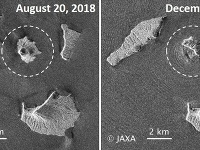 Rozdiel vo veľkosti vulkánu Anak Krakatau pred jeho posledným výbuchom a po ňom. Rozdiel vo veľkosti vulkánu Anak Krakatau pred jeho posledným výbuchom a po ňom.