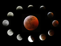 Na kombinovanej časovanej snímke jednotlivé fázy úplného zatmenia mesiaca v kalifornskom Los Angeles.