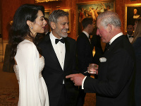 Clooneyovci pri stretnutí s princom Charlesom. 