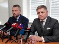 Robert Fico a Peter Pellegrini na tlačovom vyhlásení Robert Fico a Peter Pellegrini na tlačovom vyhlásení
