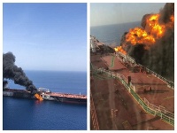 Horiaci tanker v Ománskom zálive Horiaci tanker v Ománskom zálive