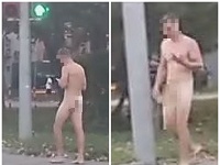 Nahý muž na Račianskej ulici v Bratislave. Nahý muž na Račianskej ulici v Bratislave.