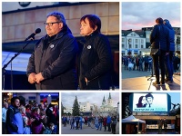 Rodičia zavraždeného novinára Jána Kuciaka, otec Jozef a jeho matka počas protestného zhromaždenia Rodičia zavraždeného novinára Jána Kuciaka, otec Jozef a jeho matka počas protestného zhromaždenia