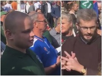 Rehoľník stál zoči-voči pochodujúcim kotlebovcom. Rehoľník stál zoči-voči pochodujúcim kotlebovcom.